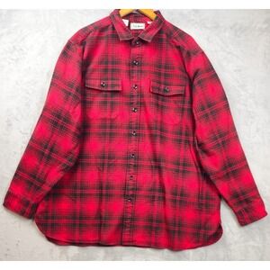 Vintage LL Bean Shirt Mens XXL Tall Red Black Buffalo Plaid Flannel Shacket 90s